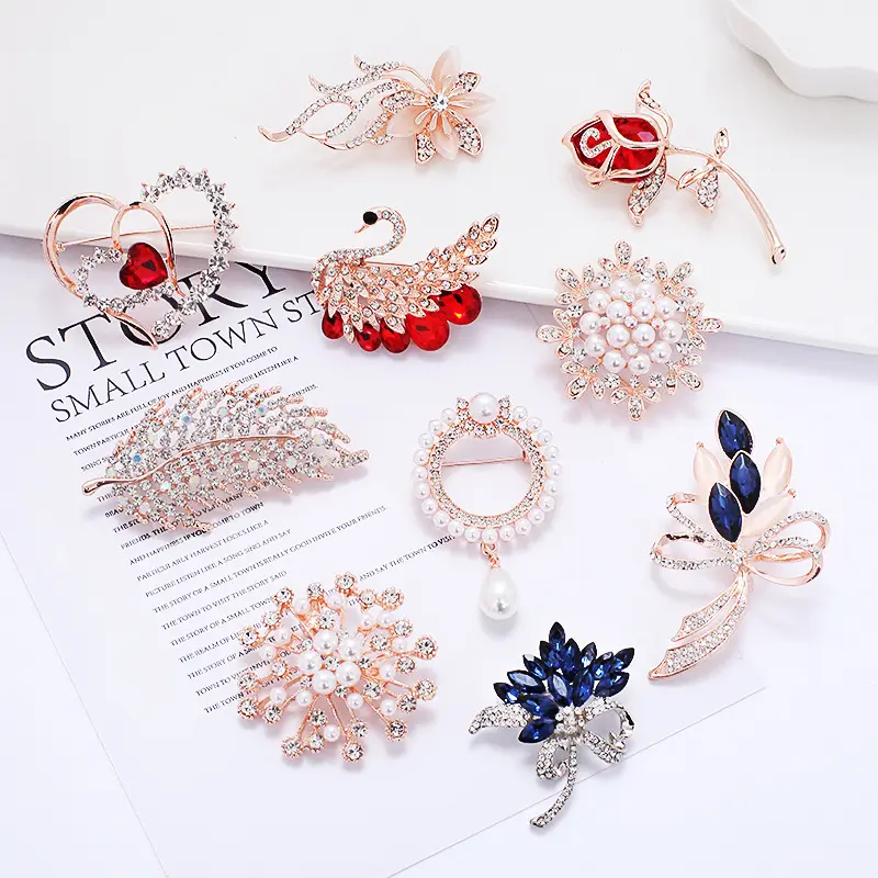 Wholesale Rose Gold Silver Rhinestone Crystal Flower Brooches Fashion Women Wedding Bridal Party Brooch Pins