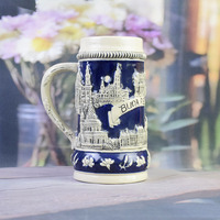 Chope à bière classique en porcelaine de Budapest, Hongrie - 750 ml, compatible lave-vaisselle, souvenir emblématique du Parlement/Pont de la Chaîne