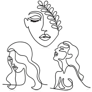 Металлическая черная Женская абстрактная фигурка с одной линией, Минималистичная женская голова, Художественная Скульптура, статуя, украшение для домашнего стола, Настенный декор
