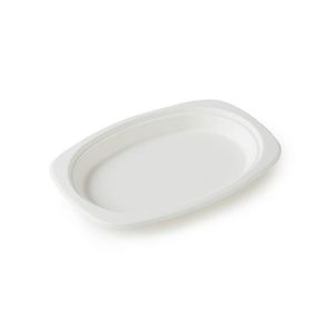 Conteneur alimentaire jetable compostable de haute qualité en canne à sucre blanc, assiette ovale de 9 pouces avec option de logo personnalisé - Product Image 3