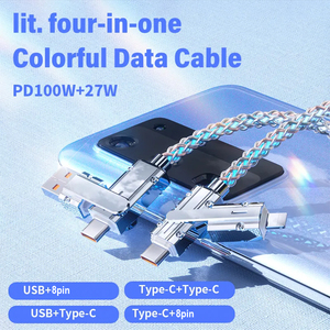 4-Trong-1 100W Nhôm Hợp Kim Nhanh Chóng Sạc Cáp Dữ Liệu LED Ánh Sáng Silicone Sáng Bầu Không Khí Xe Hơi Thở Ánh Sáng 2 Phát Sáng LED - Product Image 4