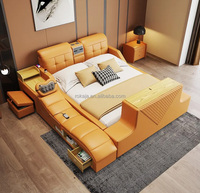 Luxus multifunktion ale Doppelbett Leder Smart Bett Lautsprecher Luft reiniger und Safe Box Elektro massage Stuhl Bett TV Position
