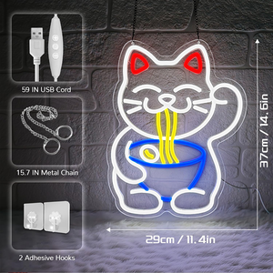 Entrega rápida personalizado Lucky Cat Ramen Neon Sign para pared LED Wall Dormitorio Bar Sala de juegos Regalo divertido Amantes Anime Fans Foodies - Product Image 2