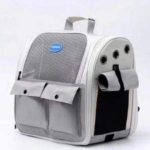 Transparent Mesh <b>Pet</b> Backpack <b>Carrier</b> Soft-Sided Zipper Closure Breathable Oxford Material Gray Color 5kg Capacity Square Shape - Product Image 1