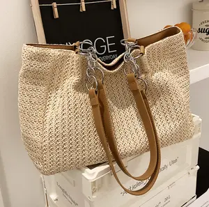 Large capacity ladies straw tote bag summer beach tote bags for women 2024 Simple and stylish straw bag Woven tote bag