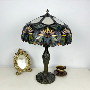 Longhuijing 16 Inch Retro Tiffany Desk Lamp Mediterranean Style Stained Glass LED <b>Light</b> with 2700K Warm White for Living Room - Product Image 4