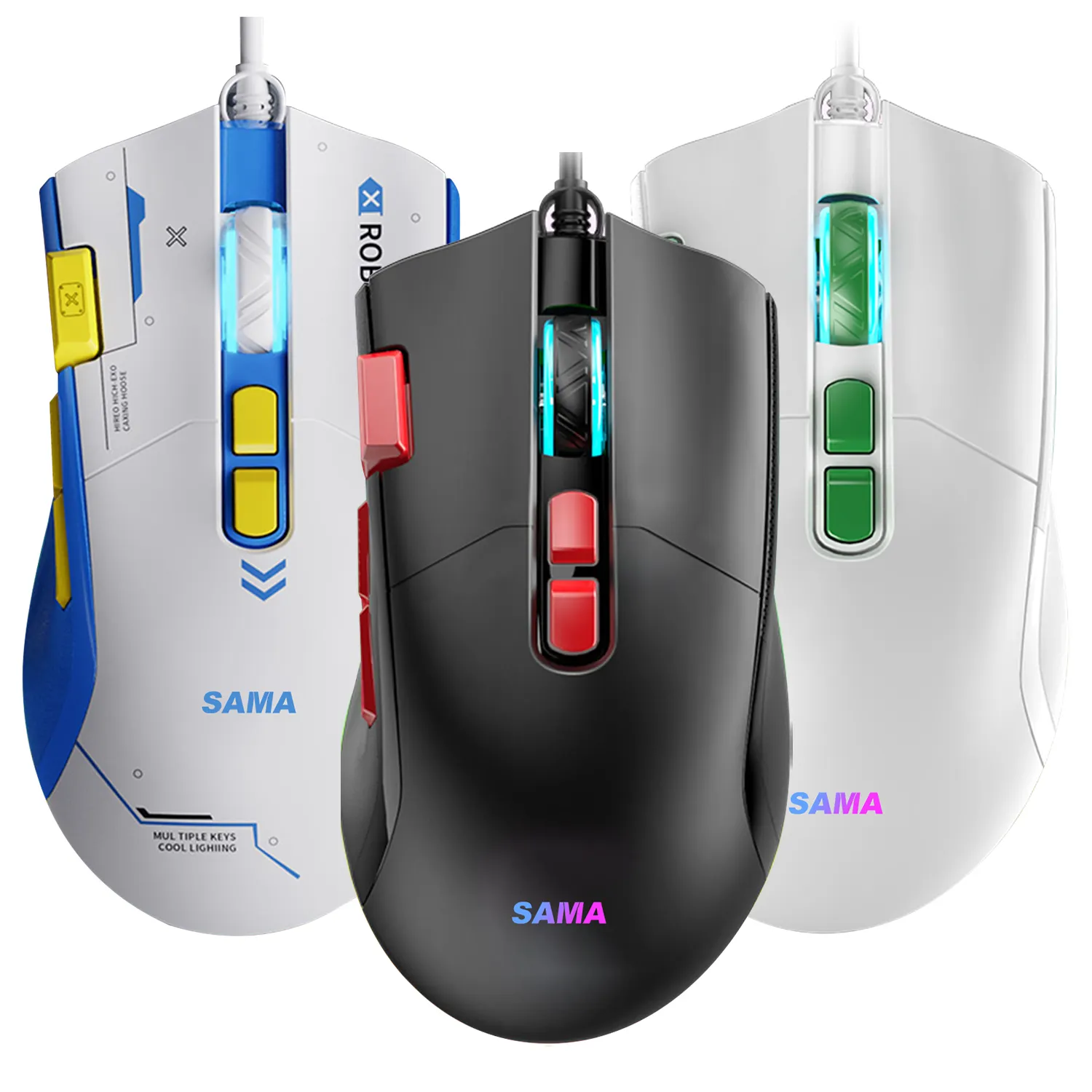 SAMA High-Performance Wired Gaming Mouse Ergonomic Adjustable DPI 8 Programmable Buttons PC Mac Black White RGB Mouse Mice