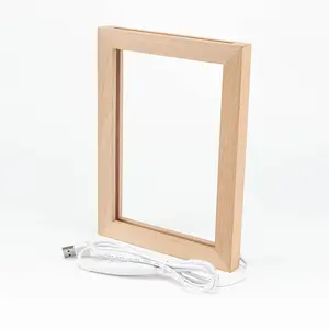 DIY Engrave Blank Acrylic Led Lamp Wood Photo Frame Rgb Warm Light Wooden Photo Frame for Kids Gift Home Decoration