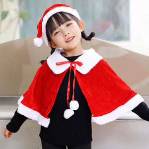 Capa de Terciopelo Rojo con Borde de Piel para Navidad con Capucha para Niños para Escenario <span class=keywords><strong>Nueva</strong></span> Ropa de Papá Noel para Cosplay Infantil para Niñas con Sombrero - Product Image 1