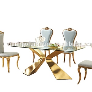 New Design clear Crayal <strong>Glass</strong> Top Rose Gold Metal Base <strong>Dining</strong> <strong>Table</strong> - Product Image 2