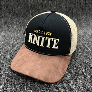 Casquette <span class=keywords><strong>de</strong></span> camionneur en suè<span class=keywords><strong>de</strong></span> et maille unie, design personnalisé avec étiquette suspendue, haute qualité, vente en gros, pour sports <span class=keywords><strong>de</strong></span> plein air, mode urbaine, casquette <span class=keywords><strong>de</strong></span> sport rayée - Product Image 3