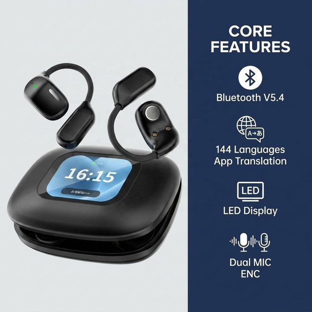 2026 AI Translator Earbuds BT V5.4 Earhook Wireless Headphones 144 Languages Real-time App Translation Sports Travel Headset
