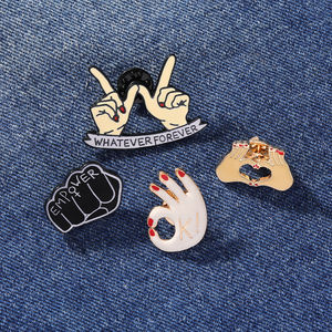 Set di gesti in metallo oro per mano carino <span class=keywords><strong>qualunque</strong></span> sia sempre OK vittoria forbici mani cuore duro spille risvolto in smalto - Product Image 1