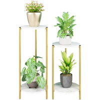 Support à plantes à 2 niveaux en métal avec étagères en marbre, moderne, pour décoration intérieure, vente en gros, directement de l'usine, écologique
