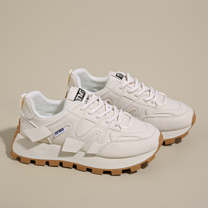 Zapatos Deportivos Casuales de Mujer, Estilo Coreano, con Cordones, de Piel Sintética Blanca Transpirable, con Suela Gruesa, para Primavera 2025 - Product Image 6