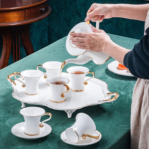 Minimally Designed Eco-Friendly Ceramic Coffee and <b>Tea</b> <b>Set</b> Hand-painted Pure White Gold Coffee Cup and Plate Gift - Product Image 3