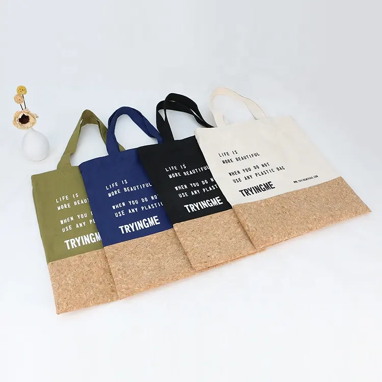 Tryingme tela promozionale con borsa in sughero di legno borsa in tela di cotone ecologica Unisex di moda per lo Shopping Tryingme
