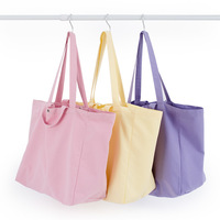 Sac fourre-tout en toile de coton durable, grand format, réutilisable, couleur bonbon, uni, avec logo personnalisé imprimé, double poignée et poche