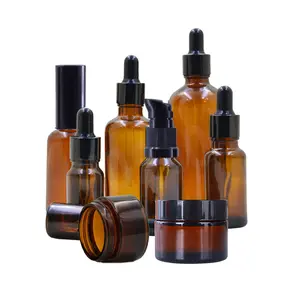 Weekly Deals Cosmetic bottle packaging set 5ml-100ml Amber Glass Dropper Bottles Glass Jars Hair Oil Lotion/Spray Bottle