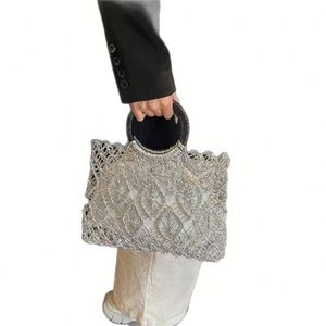 Fashionable Gold Silver <b>Square</b> Woven Bag New Hollow Tote Bag for Seaside Holidays Casual Beach Bag - Product Image 5