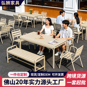 Outdoor Aluminum Garden Set 6 Seater Modern <b>Table</b> <b>Chairs</b> <b>Bench</b> Weather Resistant Patio Furniture - Product Image 2