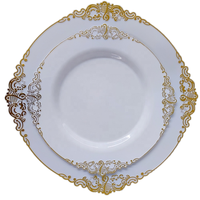 Assiettes de présentation en plastique royal antique blanc noir or bord rose fêtes de mariage restaurants-accessoires de dîner jetables