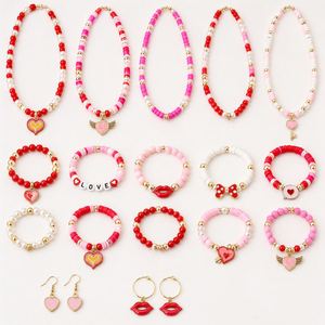 Kit de fabrication de bijoux Heishi rose et rouge pour la Saint-Valentin, perles en argile polymère, breloques en forme de cœur, bracelet pour filles - Product Image 3