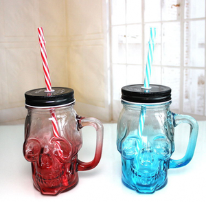 Bar <span class=keywords><strong>de</strong></span> cuisine <span class=keywords><strong>de</strong></span> haute qualité 500ml bouteille et pot à boire Mason coloré pots <span class=keywords><strong>de</strong></span> crâne en <span class=keywords><strong>verre</strong></span> <span class=keywords><strong>de</strong></span> 16oz <span class=keywords><strong>avec</strong></span> <span class=keywords><strong>paille</strong></span> et couvercle en gros - Product Image 3