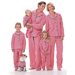 Pigiami Coordinati per Famiglia con Colletto Rovesciato, Maniche Lunghe, Stile Casual a Righe con Bottoni per Donne, Uomini, Bambini, Neonati e Animali Domestici - Product Image 1