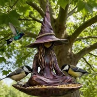 Mangeoire à oiseaux en forme de chapeau de sorcière d'Halloween Oniya, mangeoire à graines pour oiseaux sauvages en métal à suspendre, décoration de jardin extérieur, alimentation des oiseaux dans la cour