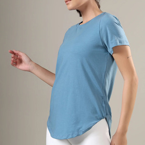 T-shirt en coton de haute qualité pour femme, personnalisable avec logo, nouveau design, couleur unie, décontracté, été, vente en gros, t-shirts de sport vierges pour femme - Product Image 5