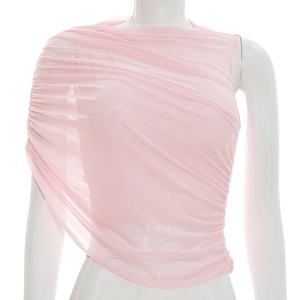 Viviblook J26TP171 – Nouveau haut plissé sexy à épaule unique en maille unie, coupe ajustée, pour femme, idéal pour l'été - Product Image 1