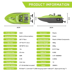 2.4GHz High Speed <b>RC</b> Boat 20km/h Remote <b>Control</b> Speed Boat with Rechargeable Battery Waterproof Outdoor Toy for Kids - Product Image 4