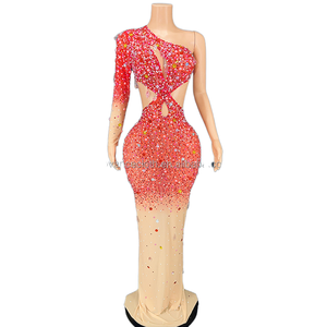 ชุดราตรีสีชมพูสุดหรูของผู้หญิงชุดราตรีแบบสั่งทำสไตล์ชุดราตรีประดับด้วยเลื่อมพลอยเทียมขนาดใหญ่พิเศษเสื้อผ้าปาร์ตี้ยาวถึงพื้นขายส่ง - Product Image 1