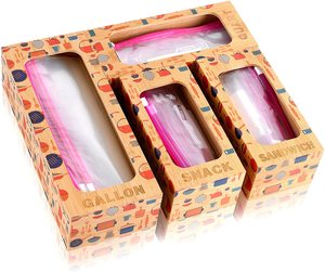 Set of 4 Drawer or Wall-Mounted Dispenser Plastic Bag Holder Bamboo Ziplock Bag Storage Organizer