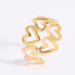 Bague ouverte en forme de cœur en acier inoxydable plaqué or 18 carats, style INS, cadeau de mode pour filles - Product Image 1