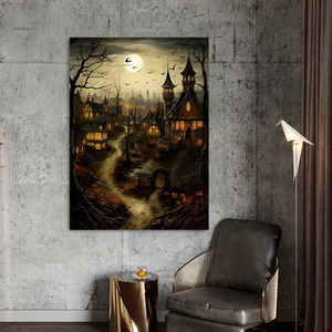 Arte de Pared en Lienzo con Marco de <span class=keywords><strong>Casa</strong></span> Encantada de Halloween, Escena Nocturna de Fantasía Oscura, Decoración de Terror para Sala de Estar, Venta al Por Mayor - Product Image 4