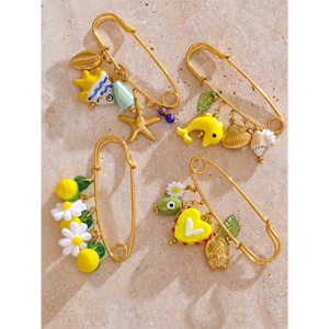JINYOU 3206 Desenhos Animados Em Aço Inoxidável Banhado A Ouro Pinos Forma Melancia Folha De Cerâmica Peixe Pingente Broche para Jóias Das Mulheres - Product Image 4