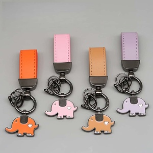 New Design Elephant Car Keychain Zinc Alloy Enamel Love Elephant Key Ring with Custom Logo Imprint & Hand <b>Rope</b> Pendant - Product Image 3