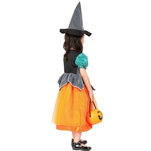 Costume de petite sorcière, robe orange avec chapeau pour filles de 8 à 13 ans, robe de spectacle de cosplay d'Halloween en fibre de polyester - Product Image 2