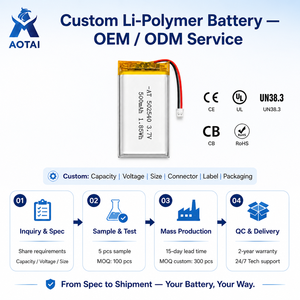 Batterie au lithium polymère rechargeable certifiée UN38.3 3,7 V 500 mAh, taille personnalisée pour les appareils portables, les dispositifs IoT, OEM ODM - Product Image 4