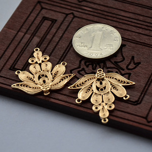 Colgante de pétalo de loto chapado en oro y plata, conector de borla para el cabello de cobre, accesorio DIY para corona de cabello estilo antiguo - Product Image 4