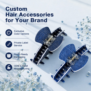 Pince à cheveux incurvée bleue de qualité supérieure avec finition style denim pour les accessoires de mode capillaires quotidiens des filles - Product Image 5