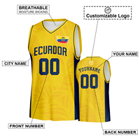 Maillot de basket personnalisé en gros, style drapeau, jaune, 100% polyester, respirant, séchage rapide, sans manches, taille adulte