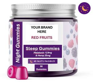 Gummies Sommeil aux Extraits de Plantes, Mélatonine et Chanvre 25mg, Saveur Fruits Rouges, 90 Gummies, 2 Gummies par Jour, Hexa3 - Product Image 1