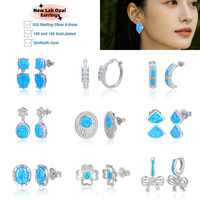 925 Sterling Silber Fächerförmige Ohrstecker Synthetischer Blauer Opal CZ-Akzent Geometrische Ohrringe Damen Feiner Edelsteinschmuck Geschenk