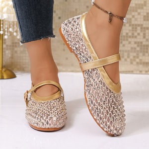 Women Mesh Glitter Flat Sandals Open Toe Rhinestone Summer <b>Beach</b> Casual <b>Shoes</b> - Product Image 1