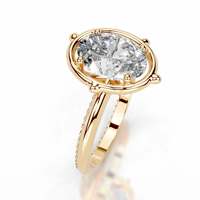 Bague en moissanite ovale 2 carats, couleur D, pureté VVS1, sertie à griffes, en argent S925 plaqué or 18 carats, bijou minimaliste de haute joaillerie