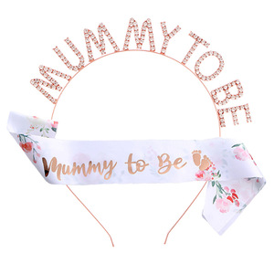Decorazioni per Baby Shower, Set Tiara e Fascia in Raso Oro Rosa per Futura Mamma, Accessori per Rivelazione del Sesso del Bambino, <span class=keywords><strong>Compleanno</strong></span> - Product Image 2