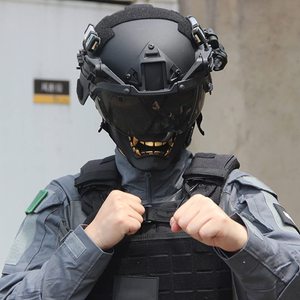 Casco Tattico Modulare NJ in Pelle di Capra, Set Maschera FAST con Faccia Sorridente Prajna, Attrezzatura per Fan CS, per il Gioco di 'Eat Chicken' e per l'Equitazione - Product Image 3